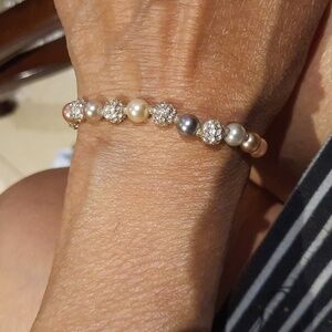 NIB AUTHENTIC GENUINE PEARL AND CZ BALLS BRACELET
